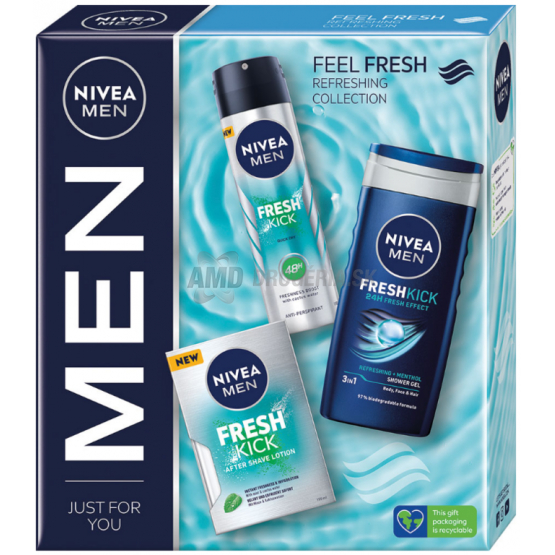 KAZETA NIVEA MEN FEEL FRESH  SPRCHOVÝ GÉL 250ML + ANTIPERSPIRANT 150ML + VODA PO HOLENÍ 100ML