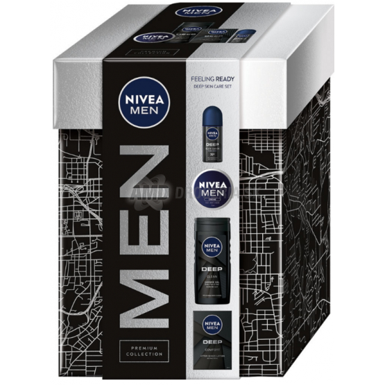 KAZETA NIVEA MEN FEELING READY BOX SPRCHOVÝ GÉL 250ML + VODA PO HOLENÍ 100ML + KRÉM 75ML + ROLL ON 50ML 