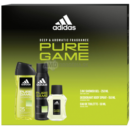 KAZETA ADIDAS MEN PURE GAME SPRCHOVÝ GÉL 250ML + DEODORANT 150ML + TOALTNÁ VODA 50ML 