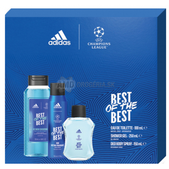 KAZETA ADIDAS MEN UEFA CHAMPIONS LEAGUE BEST OF THE BEST SPRCHOVÝ GÉL 250ML + DEZODORANT 150ML+ TOALETNÁ VODA 100ML 