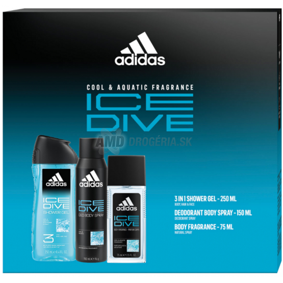 KAZETA ADIDAS MEN ICE DIVE SPRCHOVÝ GÉL 250ML + DEZODORANT 150ML + DEO NATURAL SPREJ  75ML