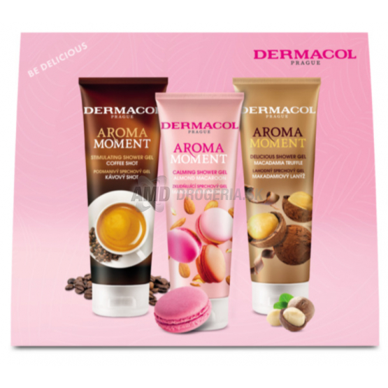KAZETA DERMACOL AROMA MOMENT SADA PRE ŽENY COFFEE SHOT 250ML + ALMOND MACAROON 250ML + MACADAMIA TRUFFLE 250ML 