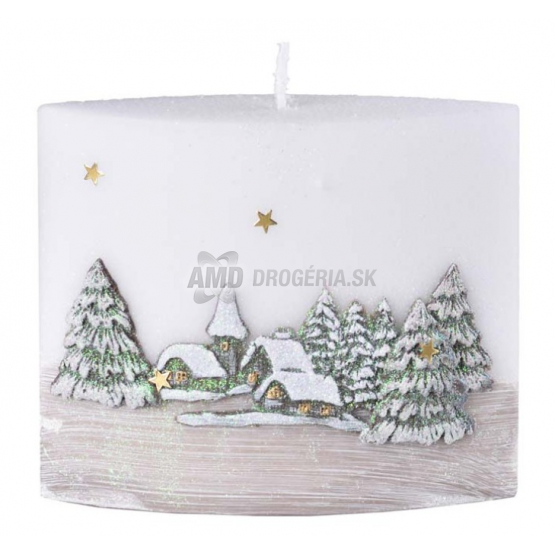 SVIEČKA ELIPSA LED DIODA 45X140X120MM ZIMNÁ KRAJINA BÉŽOVÁ