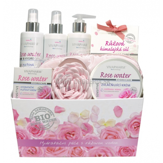 KAZETA ROSE WATER TELOVÉ MLIEKO 200ML + ODLIČOVACIE PLEŤOVÉ MLIEKO 200ML + ČISTIACA PLEŤOVÁ VODA 200ML + ZVLÁČŇUJĆI KRÉM NA TVÁR A TELO 200ML + PLEŤOVÝ KRÉM 50ML + RUŽOVÁ HIMALAJSKÁ SOĽ 80G + OČNÁ MASKA NA SPANIE + VONNAÁ SVIEČKA + MASÁŽNA HUBKA