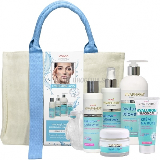 KAZETA VIVAPHARM HYALURON EXCLUSIVE TELOVÉ MLIEKO 400ML + KRÉM NA RUKY 100ML + MICELÁRNA PLEŤOVÁ VODA 200ML + SPRCHOVÝ GÉL 200ML + PLEŤOVÝ KRÉM 50ML + MASÁŽNA HUBKA + TAŠKA