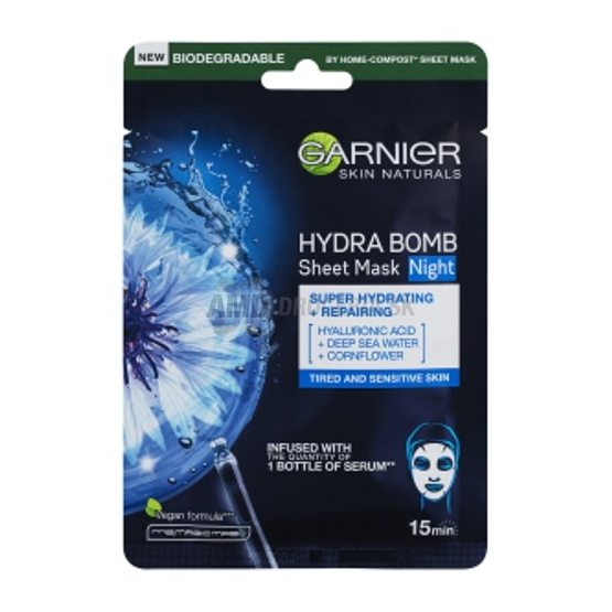 Garnier Skin Naturals Hydra Bomb Sheet Mask Night, textilná pleťová maska, 32 g