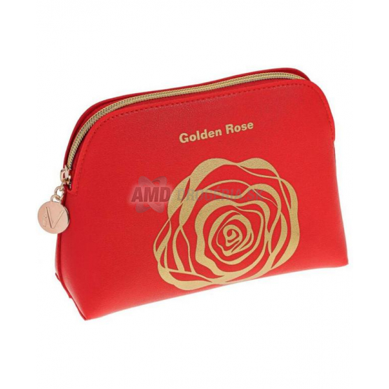 Kozmetická taška Golden Rose, červená so zlatým motívom ruže