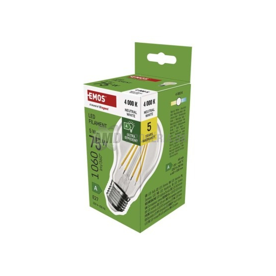 Emos LED žiarovka Filament A60, E27, 5 W, neutrálna biela