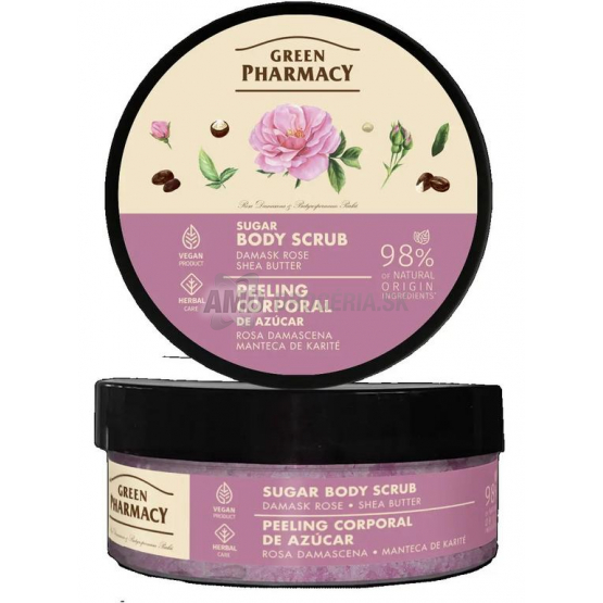Green Pharmacy Cukrový telový peeling Damašková ruža a bambucké maslo, 200 ml