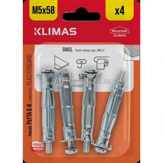 Klimas Hmoždinka Molly M5x58, kovová do sadrokartónu, 4 ks