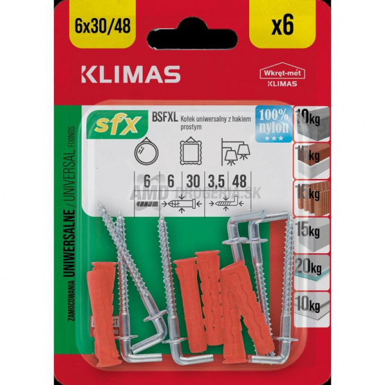 Klimas Hmoždinka s rovným hákom 6x30, 6 ks