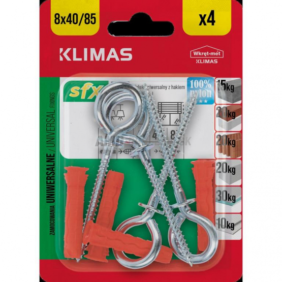 Klimas Hmoždinka univerzálna s okom, 8x40 mm, 4 ks