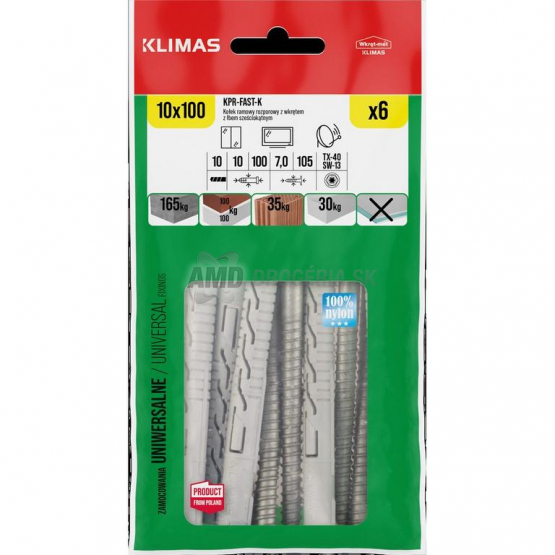 Klimas Rámová hmoždinka so skrutkou KPR-FAST-K, 10 × 100 mm, 6 ks