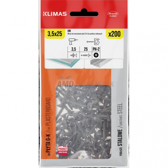 Klimas Skrutka do sadrokartónu na kov, 3,5 x 25 mm, 200 ks