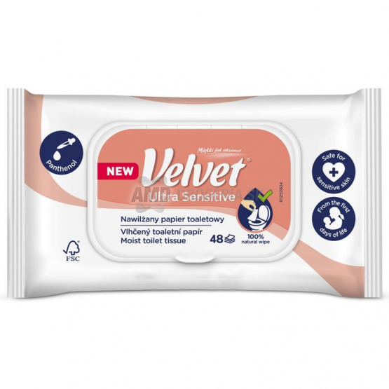 Velvet Ultra Sensitive vlhčený toaletný papier, 42 ks