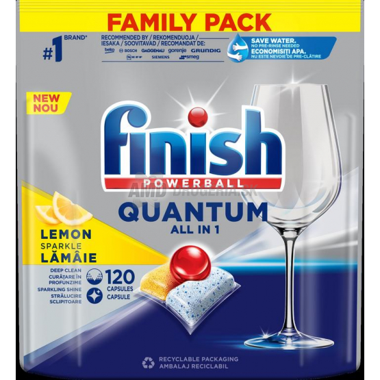 Finish Quantum All in 1 Lemon Sparkle tablety do umývačky, 120 ks