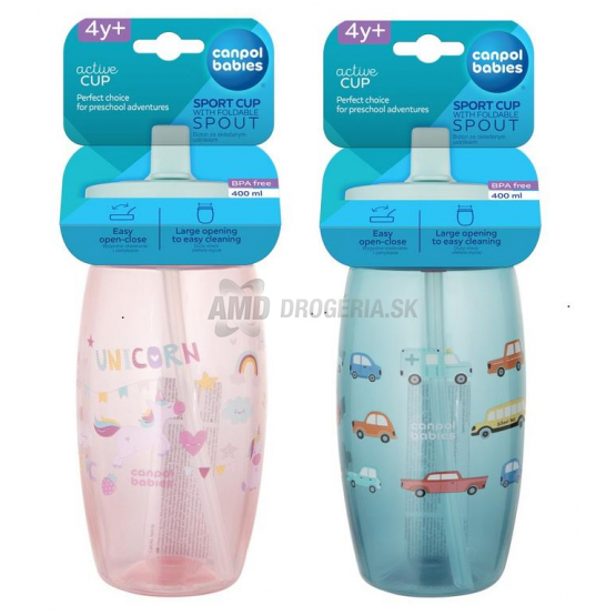 CANPOL FĽAŠA ŠPORT CUP SO SLAMKOU 400ML 1KS MIX