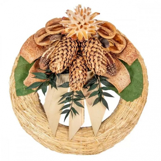 Slamený venček Tropic s prírodnou dekoráciou, 25 cm