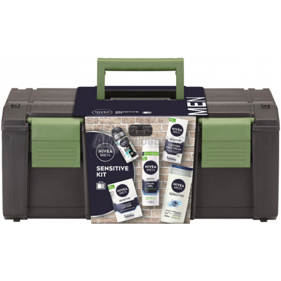 KAZETA NIVEA MEN KUFRÍK SENSITIVE KIT VODA PO HOLENÍ 100ML + HYDRATAČNÝ PLEŤOVÝ KRÉM 75ML + ROLL ON 50ML + SPRCHOVÝ GÉL 250ML + GÉL NA HOLENIE 200ML 