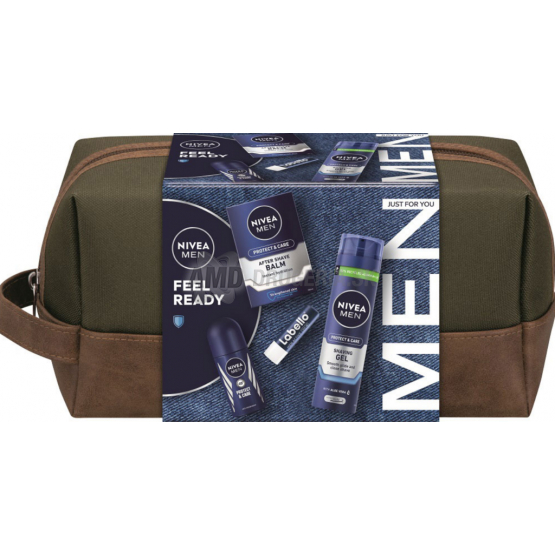KAZETA NIVEA TAŠKA MEN FEEL READY BALZAM PO HOLENÍ 100ML + GÉL NA HOLENIE 200ML + ROLL ON 50ML + LABELLO 4,8G