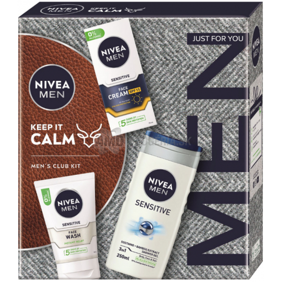 KAZETA NIVEA MEN BOX KEEP IT CALM OCHRANNÝ KRÉM OF 15 75ML + ČISTIACI GÉL 100ML + SPRCHOVÝ GÉL 250ML 
