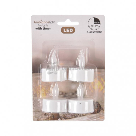 LED čajové sviečky s časovačom, 4 ks