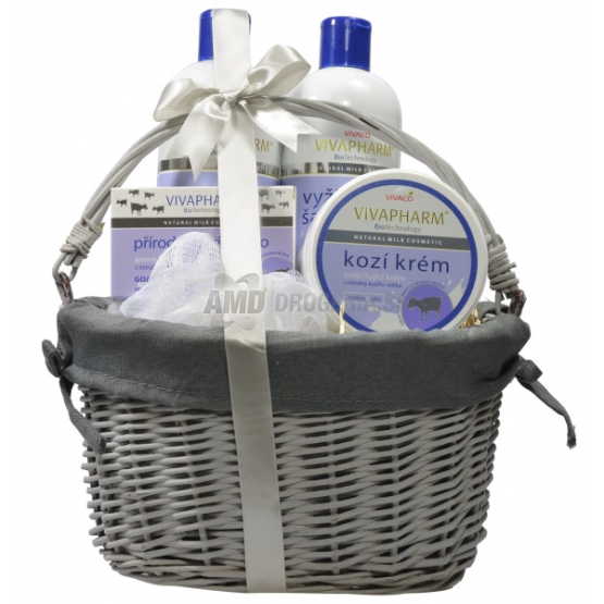 KAZETA KOZIE MLIEKO SPRCHOVÝ GÉL 400ML + ŠAMPÓN NA VLASY 400ML + KRÉM NA TVÁR 250ML + TUHÉ MYDLO 100G + MASÁŽNA HUBKA