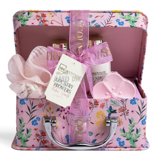 KAZETA KUFRÍK IDC COUNTRY FLOWERS SPRCHOVÝ GÉL 100ML + TELOVÉ MLIEKO 100ML + TABLETA DO KÚPEĽA  60G + ŠPONGIA