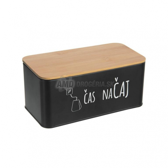 Orion Dóza plech/bambus Čas na čaj, 20,3 × 10,3 × 9 cm