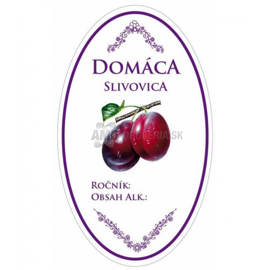 Samolepky na fľaše Domáca Slivovica, oválne biele, 16 ks