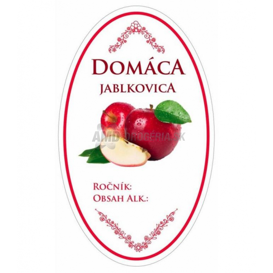 Samolepky na fľašu Domáca Jablkovica, oválne biele, 16 ks