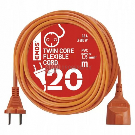EMOS Predlžovací kábel, 1 zásuvka, 20 m, 1,5 mm², oranžový