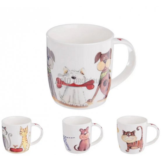 HRNČEK PORECELÁN PSY A MAČKY 0,4L MIX