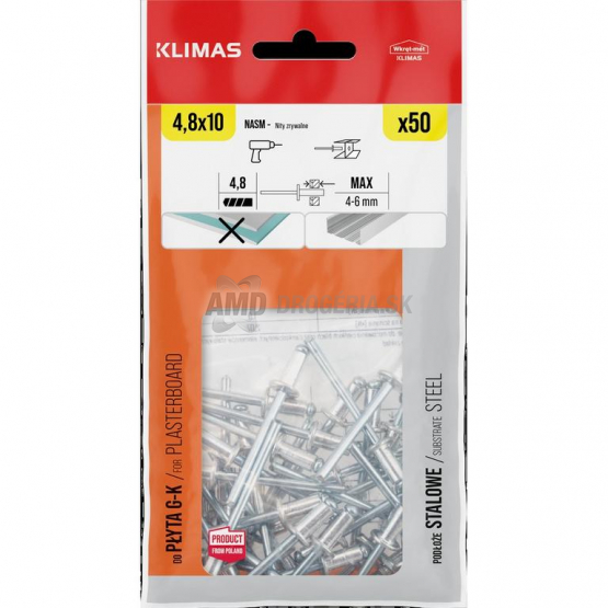 Klimas Trhací nit AL/ST 4,8 × 10 mm, 50 ks