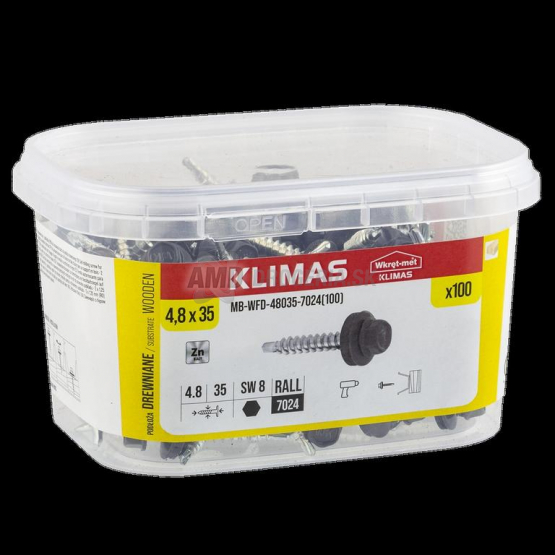 Klimas Samovŕtacie skrutky WFD s podložkou, 4,8 × 30 mm, RAL 7024, 100 ks