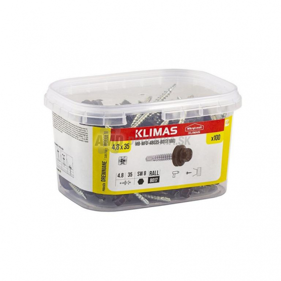 Klimas Vrut WFD samovrtný do dreva s podložkou, 4,8 × 30 mm, RAL 8017, 100 ks