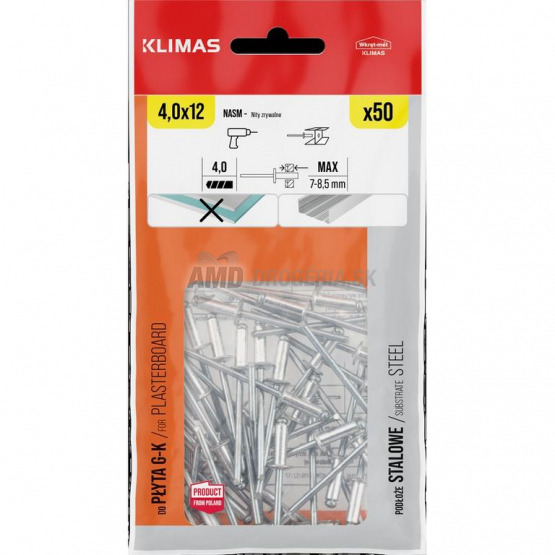 Klimas Trhacie nity AL/ST 4,0 x 12 mm, 50 ks