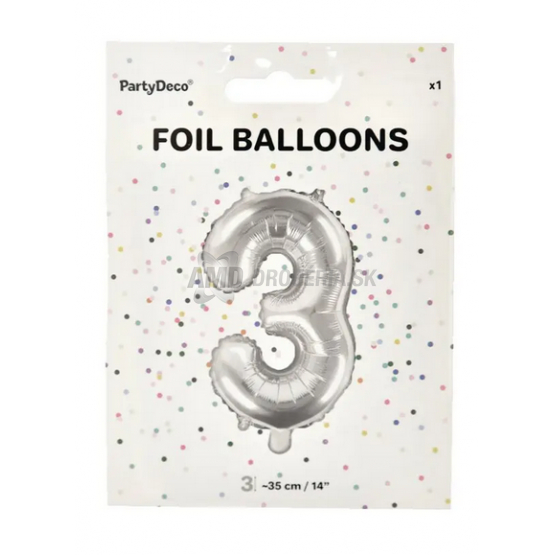 BALÓNIK FÓLIA ČÍSLO 3 35CM STRIEBORNÝ