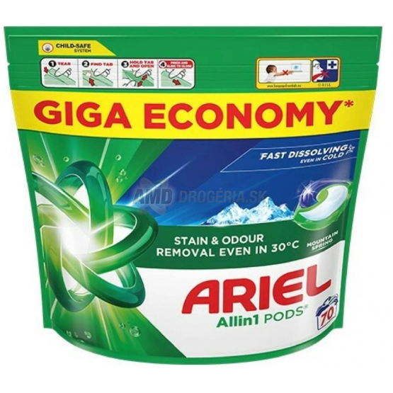 Ariel All in 1 Pods Mountain Spring kapsule na pranie, 70 ks