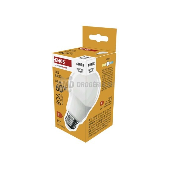 Emos LED žiarovka Basic A60, E27, 8,8 W (60 W), neutrálna biela