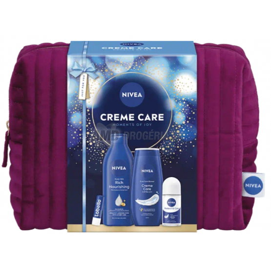 KAZETA NIVEA CREME CARE TELOVÉ MLIEKO 400ML + SPRCHOVÝ GÉL 250ML + ROLL ON 50ML + LABELO 4,8G