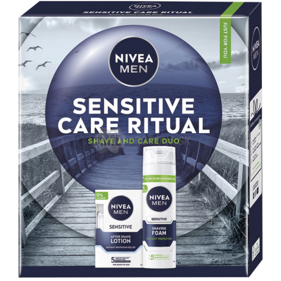 KAZETA NIVEA SENSITIVE CARE RITUAL PENA NA HOLENIE 200ML + VODA PO HOLENÍ 100ML
