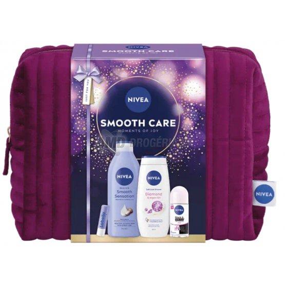 KAZETA NIVEA SMOOTH CARE SPRCHOVÝ GÉL 250ML + TELOVÉ MLIEKO 400ML + ROLL ON 50ML + LABELLO 4,8G
