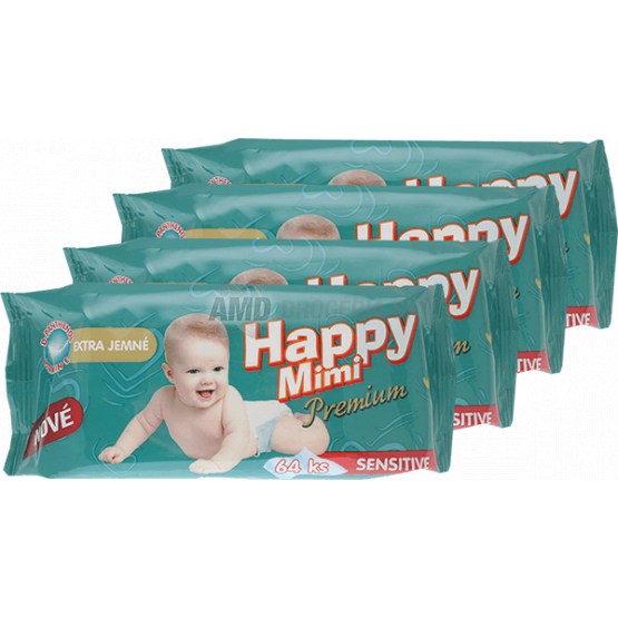 HAPPY MIMI DETSKÉ VLHČENÉ UTIERKY 4 X 64 KS SENSITIVE