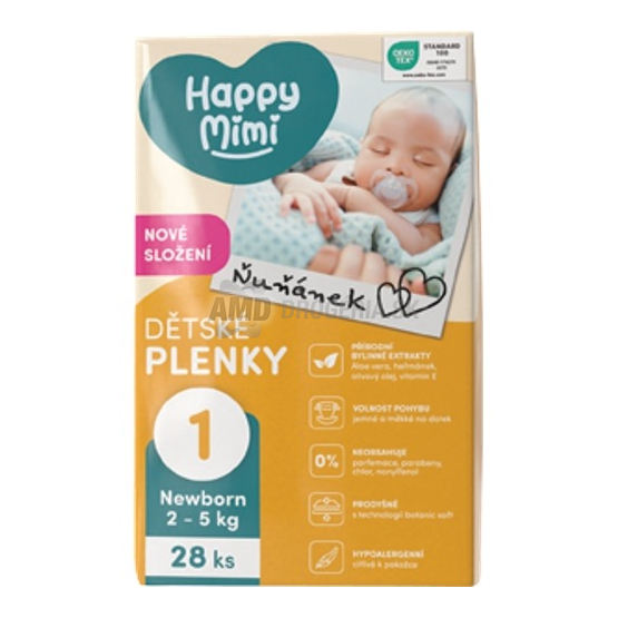 Happy Mimi Detské plienky Newborn 1, 2–5 kg, 28 ks