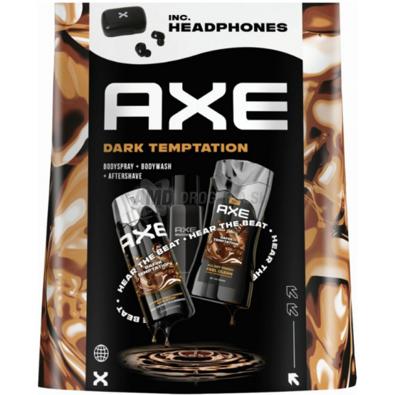 KAZETA AXE DARK TEMPTATION SPRCHOVÝ GÉL 250ML + DEODORANT 150ML + VODA PO HOLENI 100ML + SLUCHADLA 