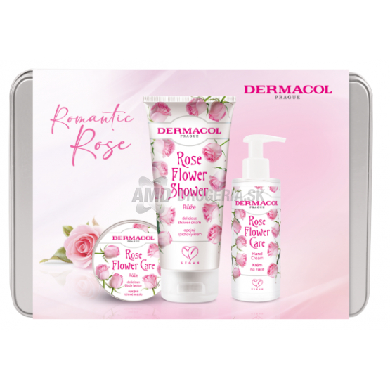 KAZETA DERMACOL ROSE FLOWER CARE TELOVÉ MASLO 75ML + SPRCHOVÝ KRÉM 200ML + KRÉM NA RUKY 150ML 