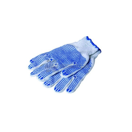 Pracovné rukavice polyester/bavlna s PVC terčíkmi, modré, veľkosť 10"