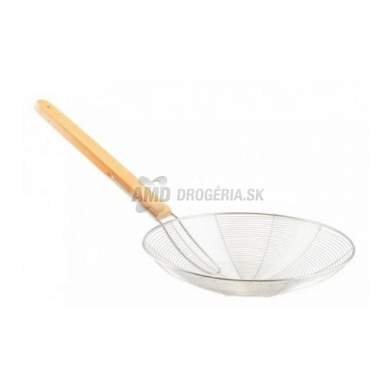 Cedník s drevenou rúčkou, priemer 28 cm, dĺžka 35,5 cm