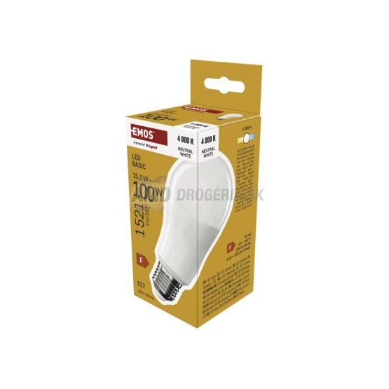 Emos LED žiarovka Basic A60, E27, 15,3 W (100 W), neutrálna biela